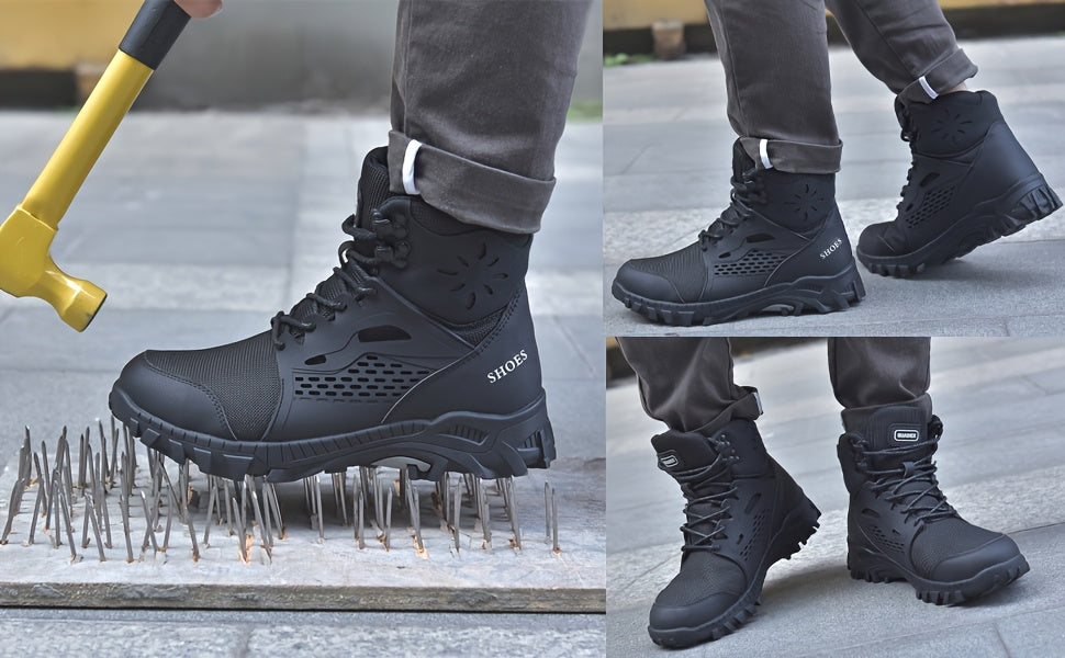 Black Easy Lace Steel Toe Boots