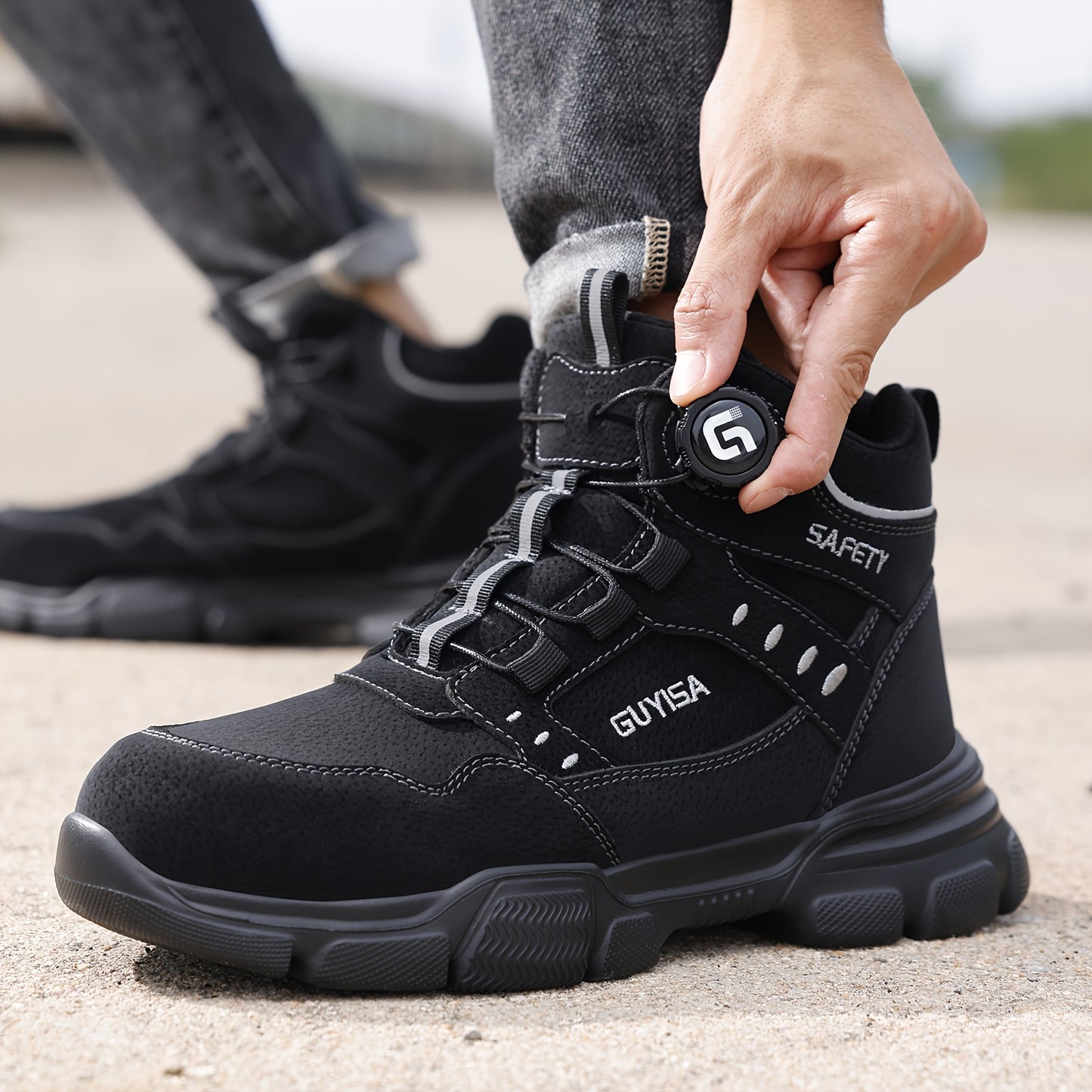 Mens Steel Toe Binder Laces Work Boots / Shoes