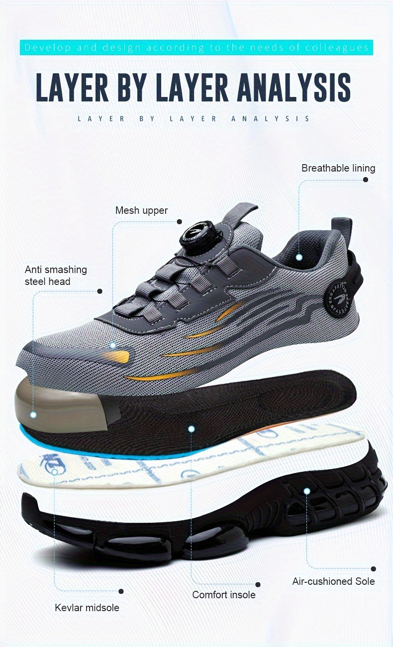 Men's Trendy Steel Toe & Rotating Buckle Safety Shoes