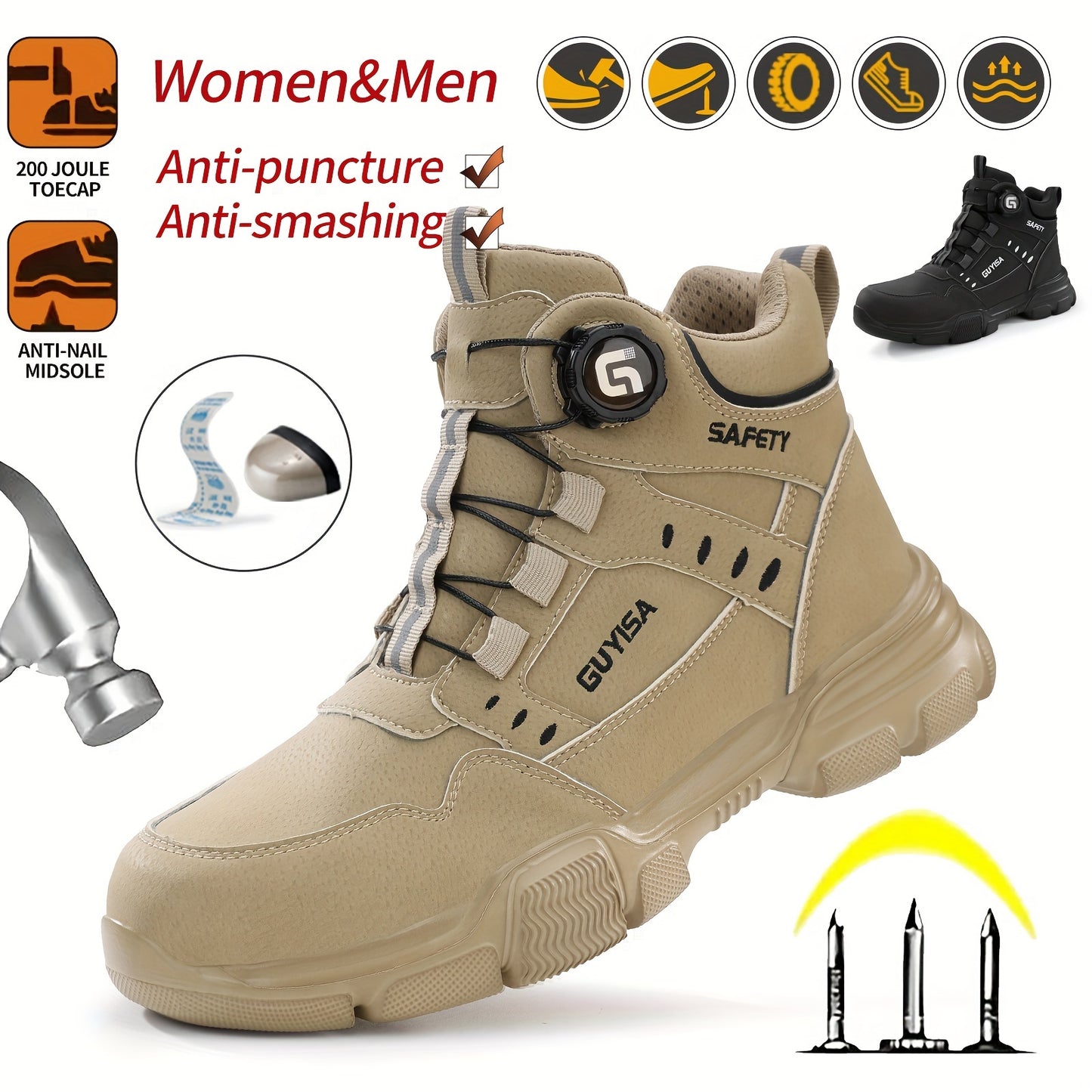 Mens Steel Toe Binder Laces Work Boots / Shoes